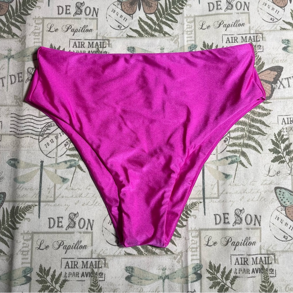VYB High Waist Pink Shiny‎ Swim Bottoms hot pink XS